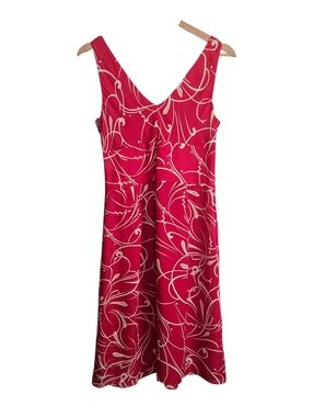 Women's Red V-Neck Print Slip Dress Silk Ann Taylor Career Cocktail Party
